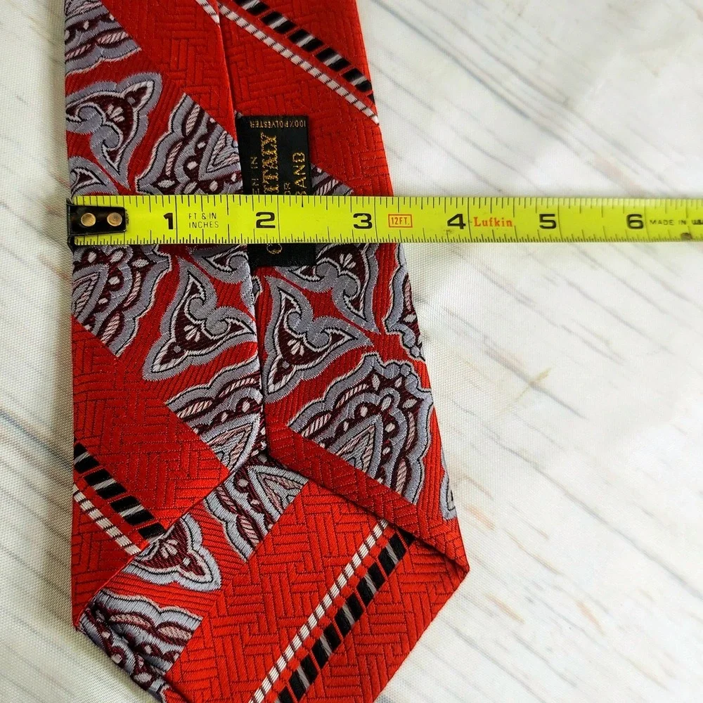 Haband Como‎ Italy Necktie Woven Red Grey Pattern Silk Polyester Men's